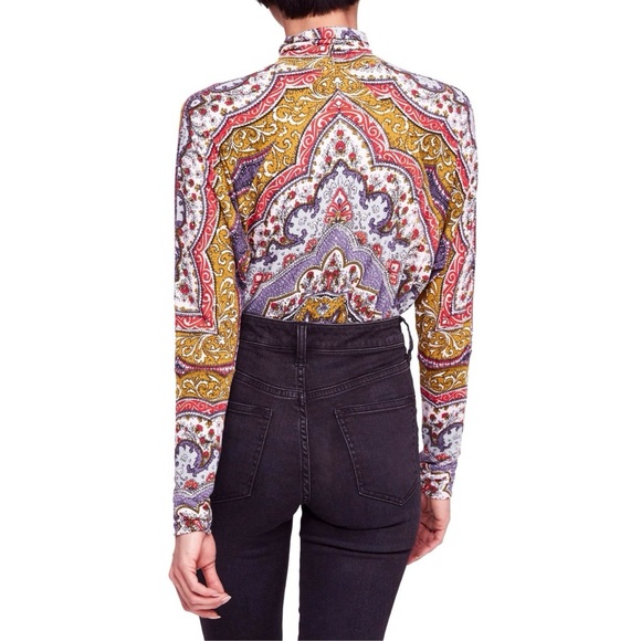 FREE PEOPLE Chase Me Tee Paisley Y2K Turtleneck - Picture 2 of 11